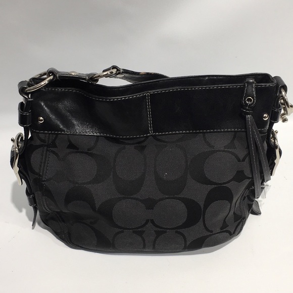 Coach Zoe Signature Jaquard Black Bag Silver Trim Large Excellent NO F0866-12667 - Picture 8 of 9